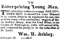 Enterprising Young Men Newspaper Ad in the Missouri Gazette.