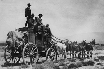 A representation of how the early stagecoach travel at Bridgeport might have looked.