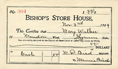 Bishop's Store House Receipt Signed by Mary Ann Bird.