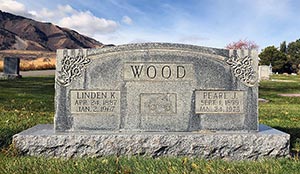 Linden Kimball Wood Headstone in the Mendon, Utah Cemetery.