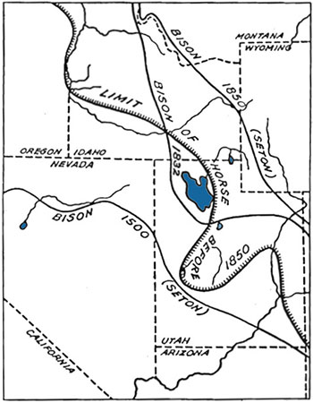 Map of the Distribution of the Horse and Bison, from 1500 to 1850.