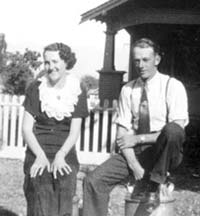 Mozelle Barrett and Owen Sorensen courting in front of the Sorensen home in Mendon, Utah. 76 South 100 West.