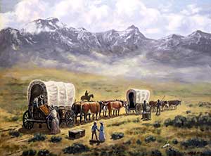 Wagons Along the old Oregon Trail.