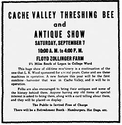 Linden Kimball Wood's Threshing Bee to Live On at U.S.U., 1968.