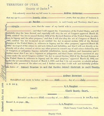 Peter Andrew Sorensen's 1888 Mendon School Trustee Document